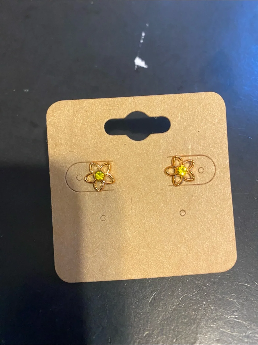 Gold-Tone Floral Stud Earrings - Red and Green Gem Accents